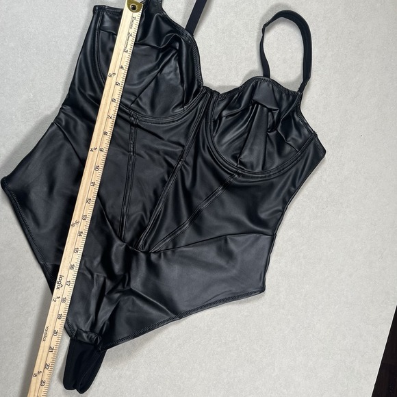 New‎ Popilush Black Faux Leather Thong Bodysuit  Sz 3x Shapewear Tummy Control - Picture 7 of 7